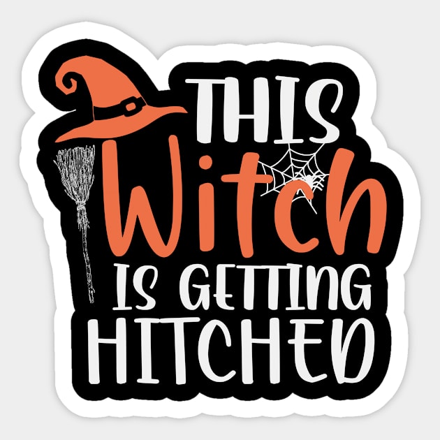 This Witch Is Getting Hitched Funny Wife Halloween Saying Gift Idea Sunset Design Sticker by First look